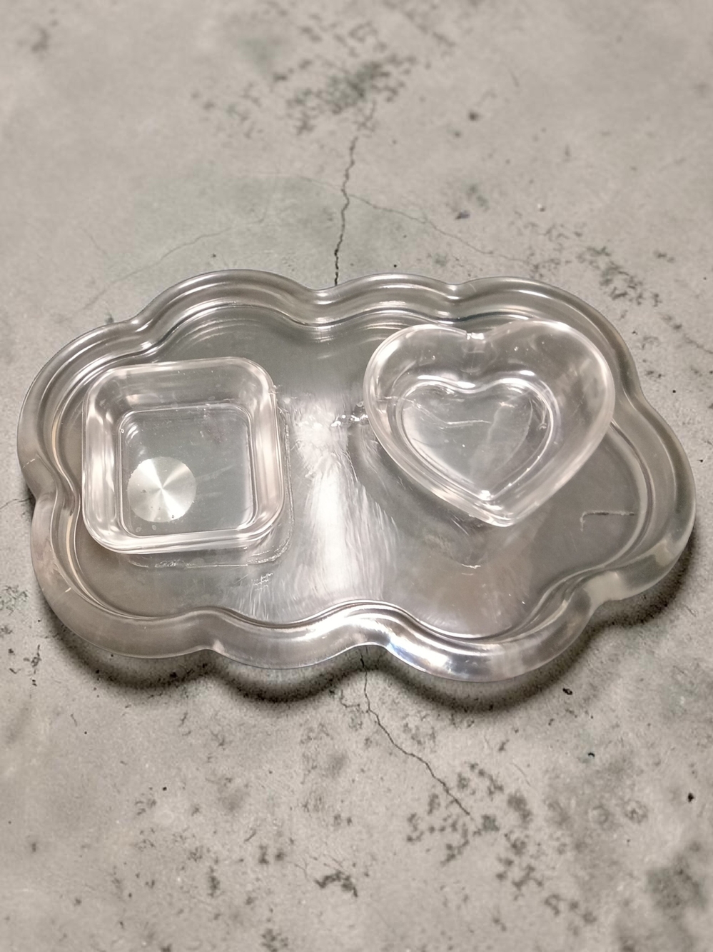 Clear Acrylic Jewelry Organizer Tray with Heart & Square Dishes